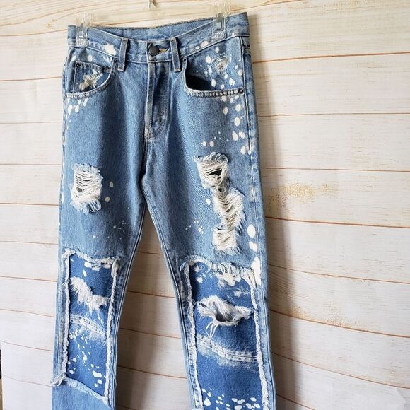 Carmar Cressida Epte Patchwork Distressed Bleached Denim Jeans Women's Size 24 - Picture 2 of 7